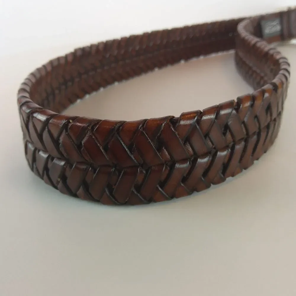 Brighton brown weaved leather belt with decorative silver buckle SZ. S/28